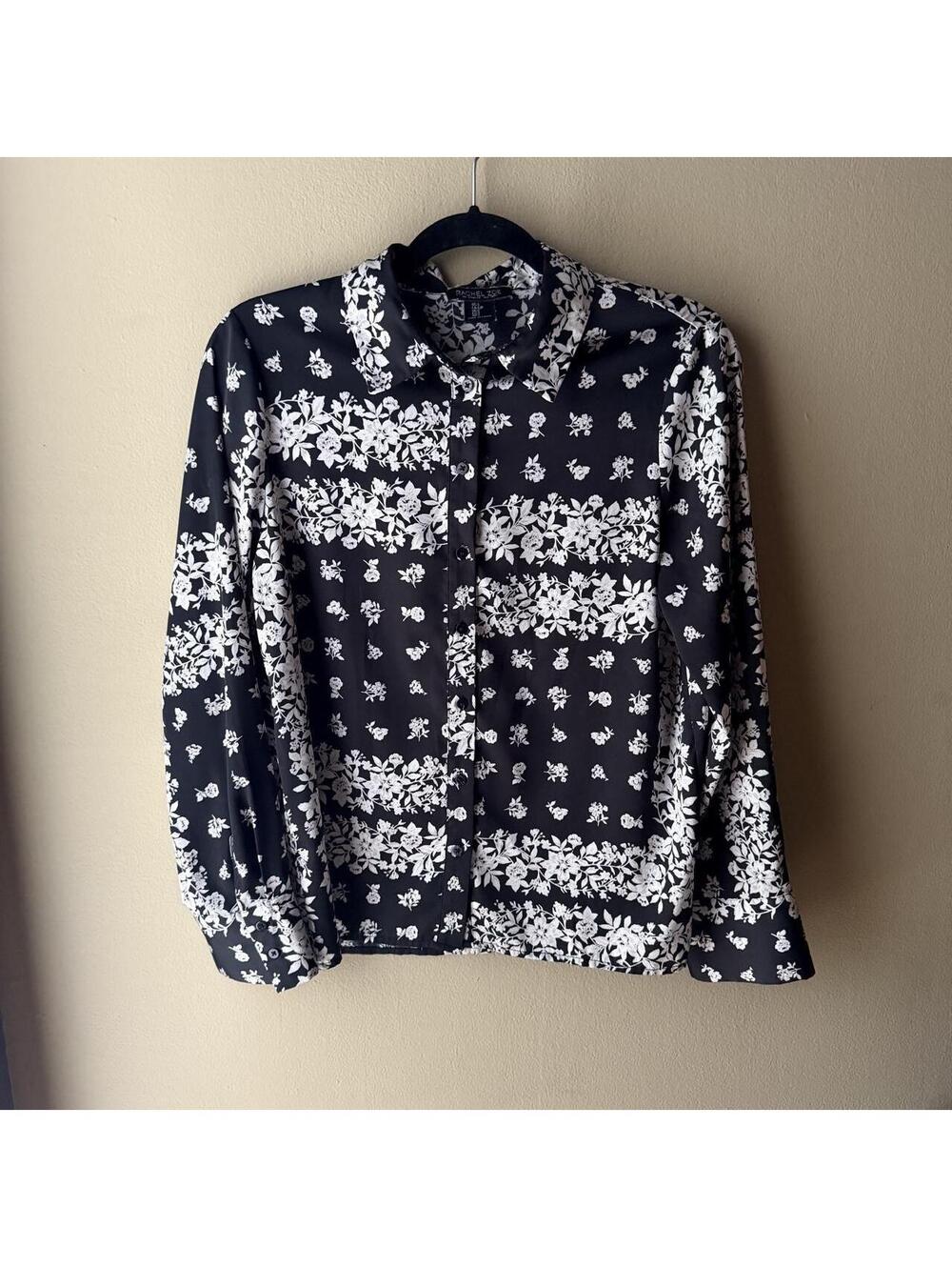 Rachel Zoe Black & White Floral Button-Up Blouse Size Small